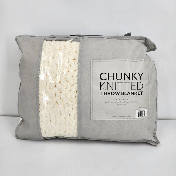 Nordstrom iEnjoy Chunky Knitted Throw Blanket Ivory 47x59 NEW $199 - Picture 1 of 7